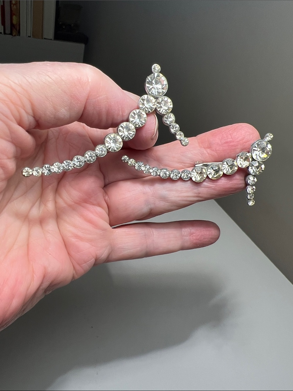 Exquisite Crystal Rhinestone Crawler Brooches - Clear Silver - Estate Vintage